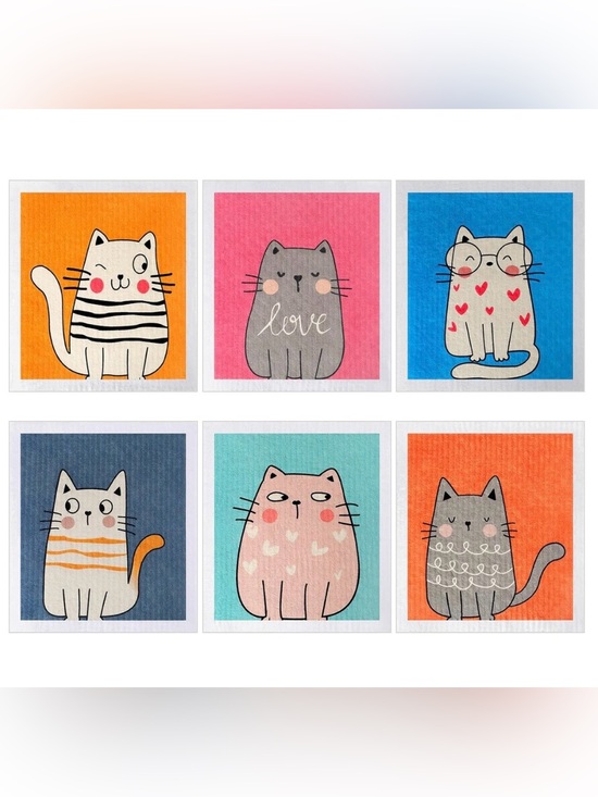 Other - Kittens Swedish dishcloths COLORFUL novelty gift idea reusable towels 6 pcs CATS